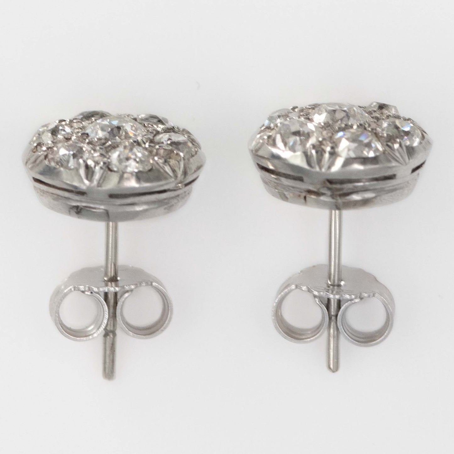 Art Deco 18ct White Gold 1.6 Carat Diamond Cluster Earrings - Friar House