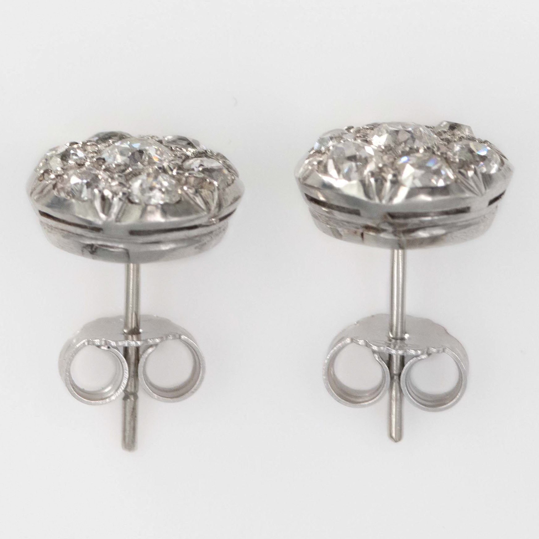 Art Deco 18ct White Gold 1.6 Carat Diamond Cluster Earrings - Friar House