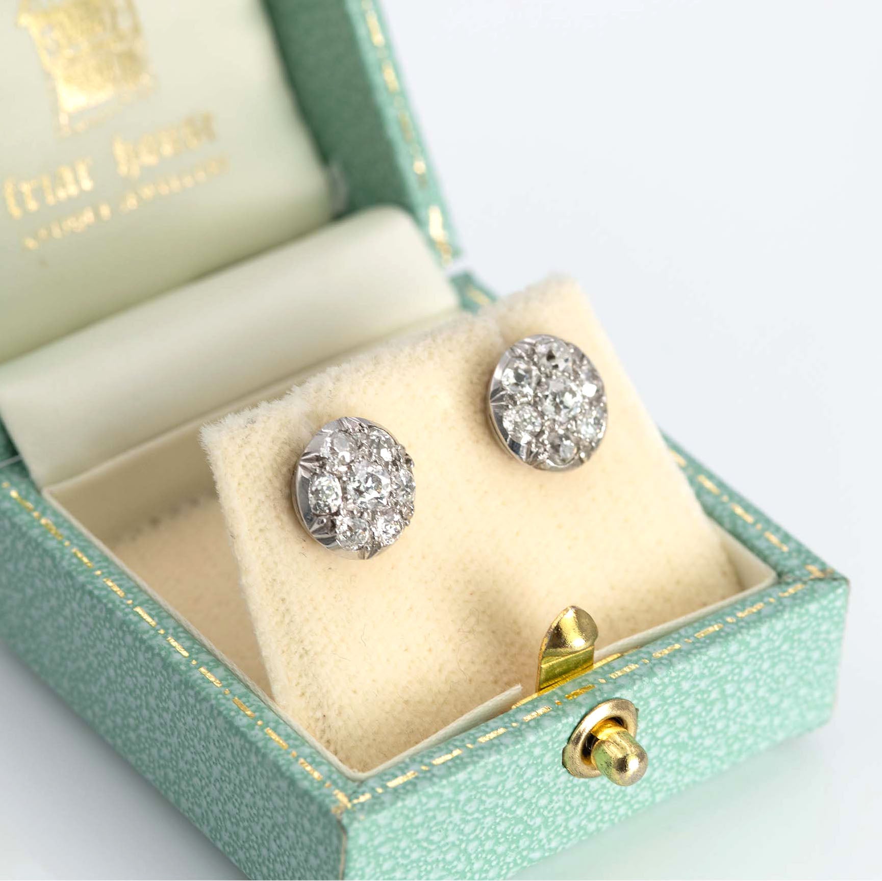 Art Deco 18ct White Gold 1.6 Carat Diamond Cluster Earrings - Friar House