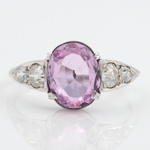 Art Deco 18ct White Gold 1.75 Carat Pink Topaz and Diamond Ring - Friar House Antique Jewellery