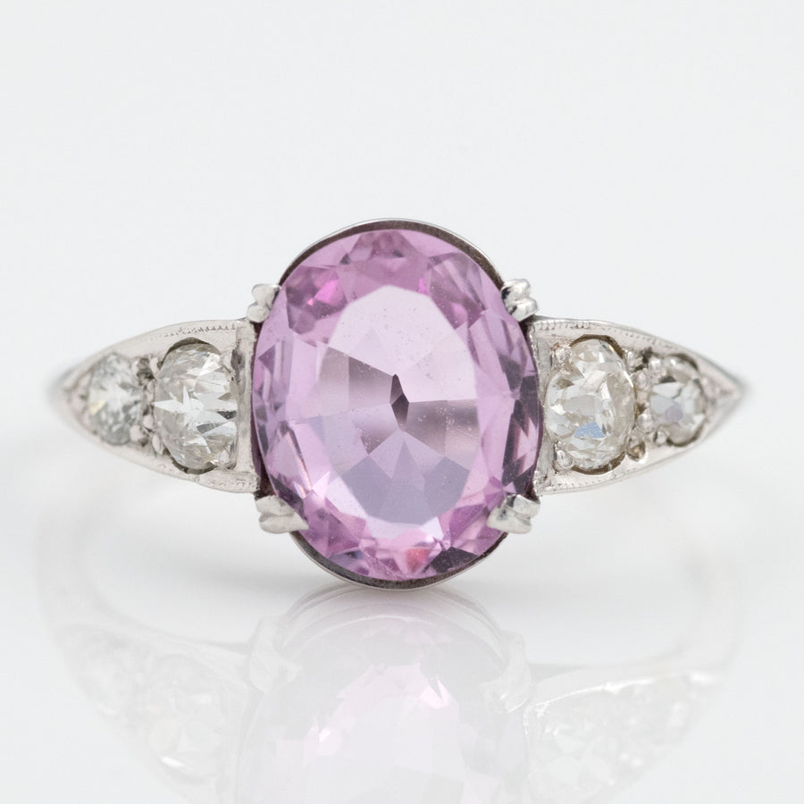 Art Deco 18ct White Gold 1.75 Carat Pink Topaz and Diamond Ring - Friar House Antique Jewellery