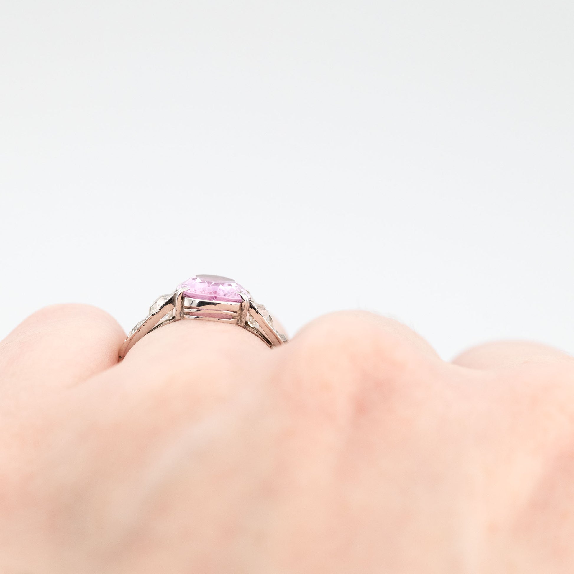 Art Deco 18ct White Gold 1.75 Carat Pink Topaz and Diamond Ring - Friar House Antique Jewellery