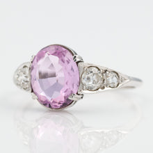 Art Deco 18ct White Gold 1.75 Carat Pink Topaz and Diamond Ring - Friar House Antique Jewellery