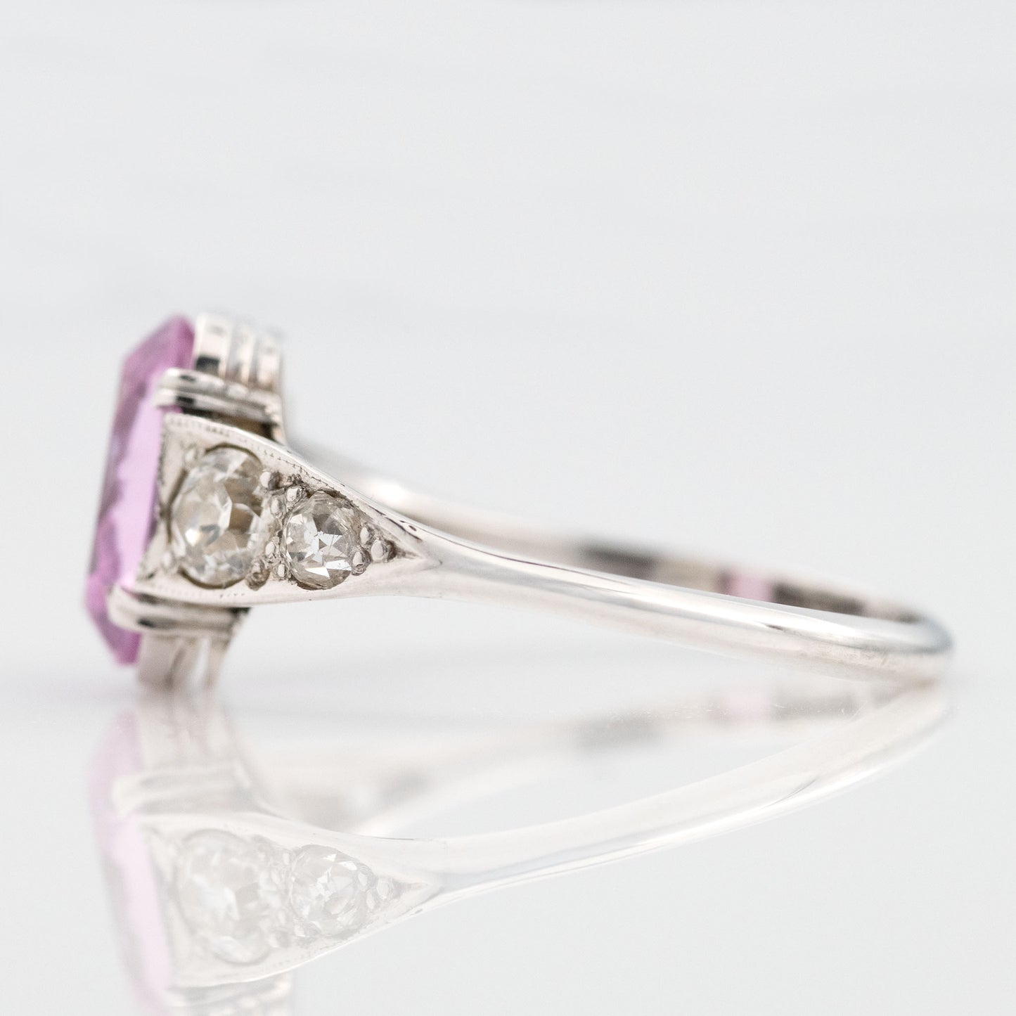Art Deco 18ct White Gold 1.75 Carat Pink Topaz and Diamond Ring - Friar House Antique Jewellery
