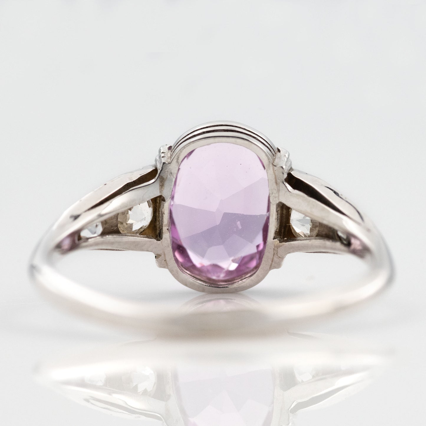 Art Deco 18ct White Gold 1.75 Carat Pink Topaz and Diamond Ring - Friar House Antique Jewellery