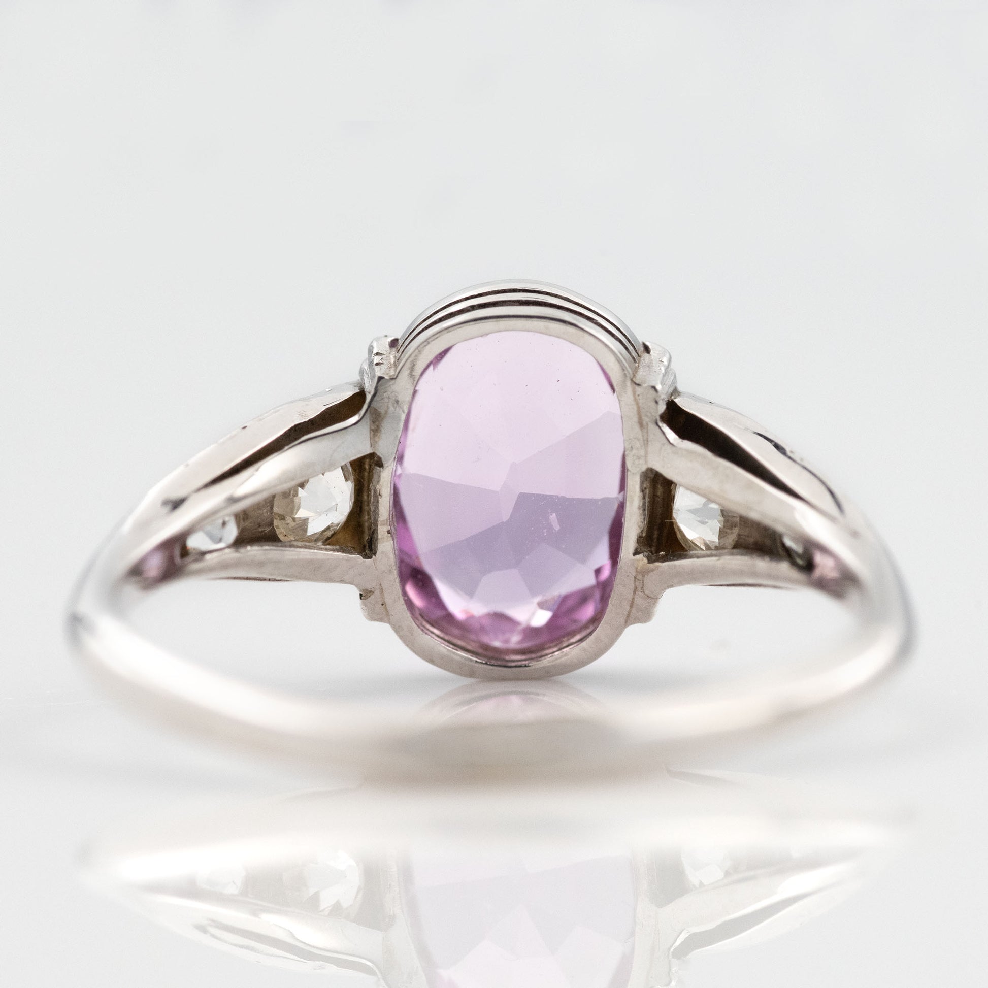 Art Deco 18ct White Gold 1.75 Carat Pink Topaz and Diamond Ring - Friar House Antique Jewellery