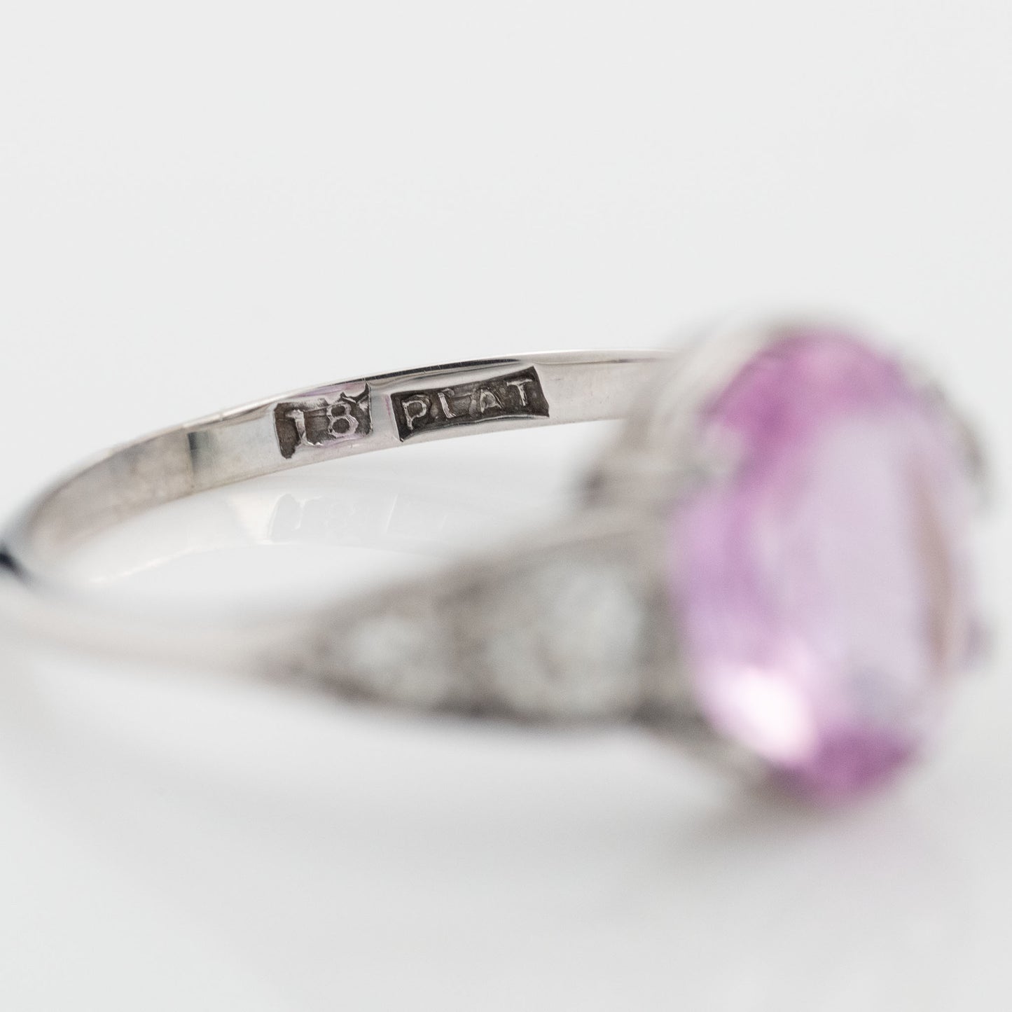 Art Deco 18ct White Gold 1.75 Carat Pink Topaz and Diamond Ring - Friar House Antique Jewellery