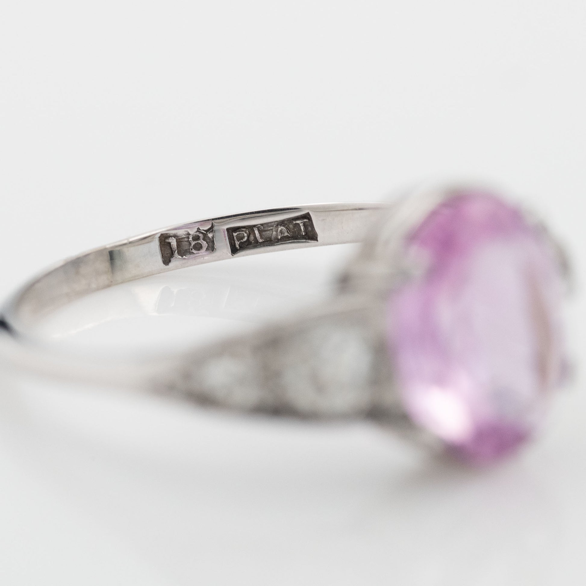 Art Deco 18ct White Gold 1.75 Carat Pink Topaz and Diamond Ring - Friar House Antique Jewellery