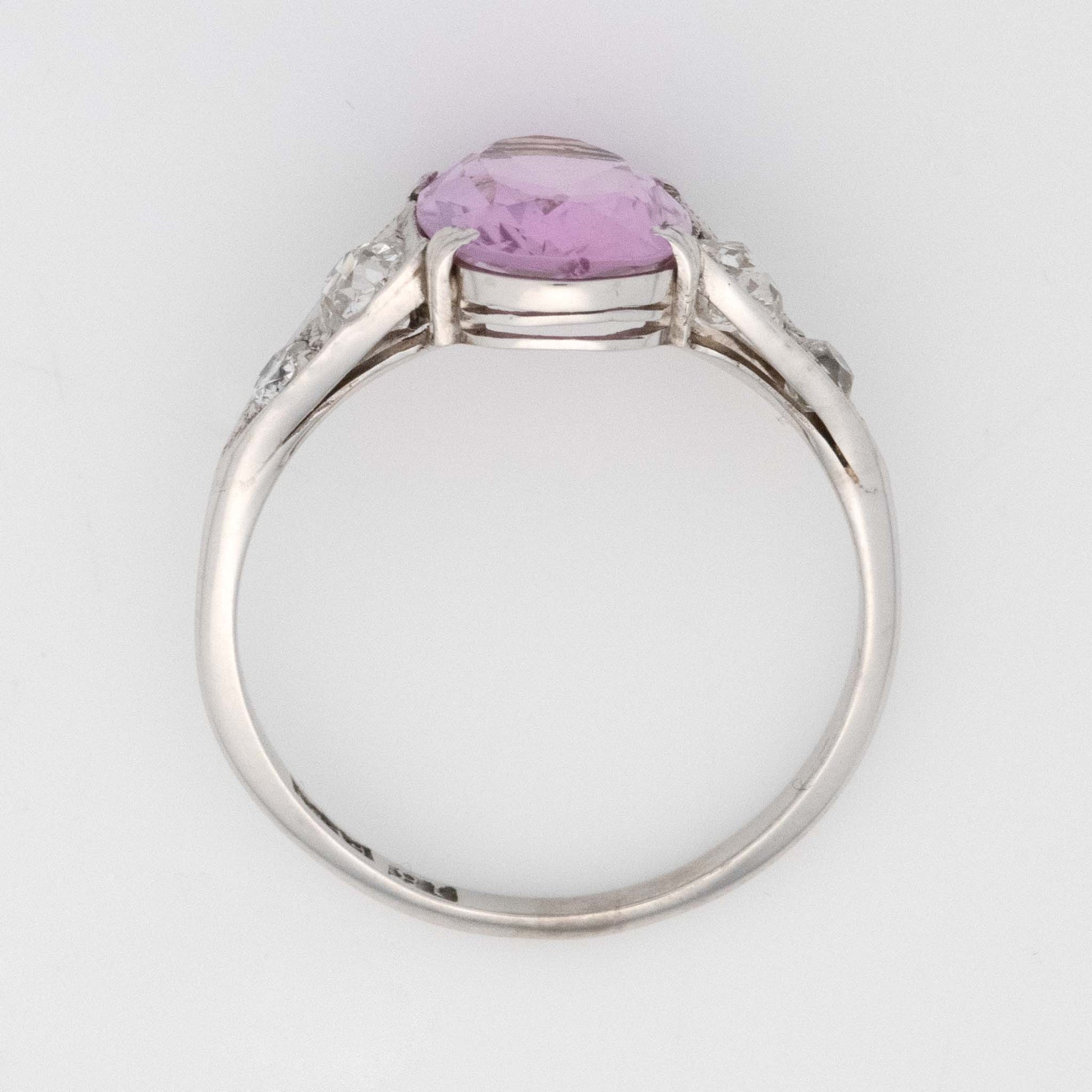 Art Deco 18ct White Gold 1.75 Carat Pink Topaz and Diamond Ring - Friar House Antique Jewellery