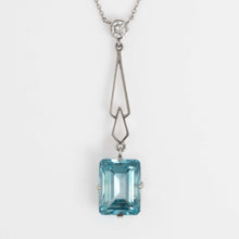 Art Deco 18ct White Gold 4.25 carat Aquamarine and Diamond Pendant - Friar House