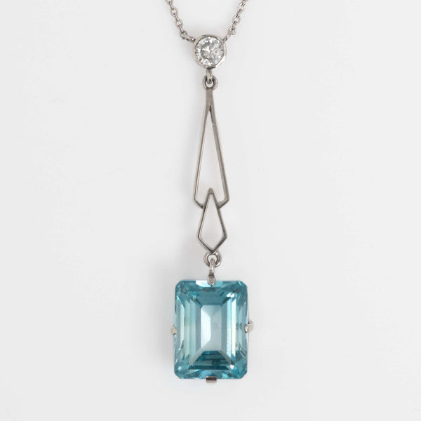Art Deco 18ct White Gold 4.25 carat Aquamarine and Diamond Pendant - Friar House