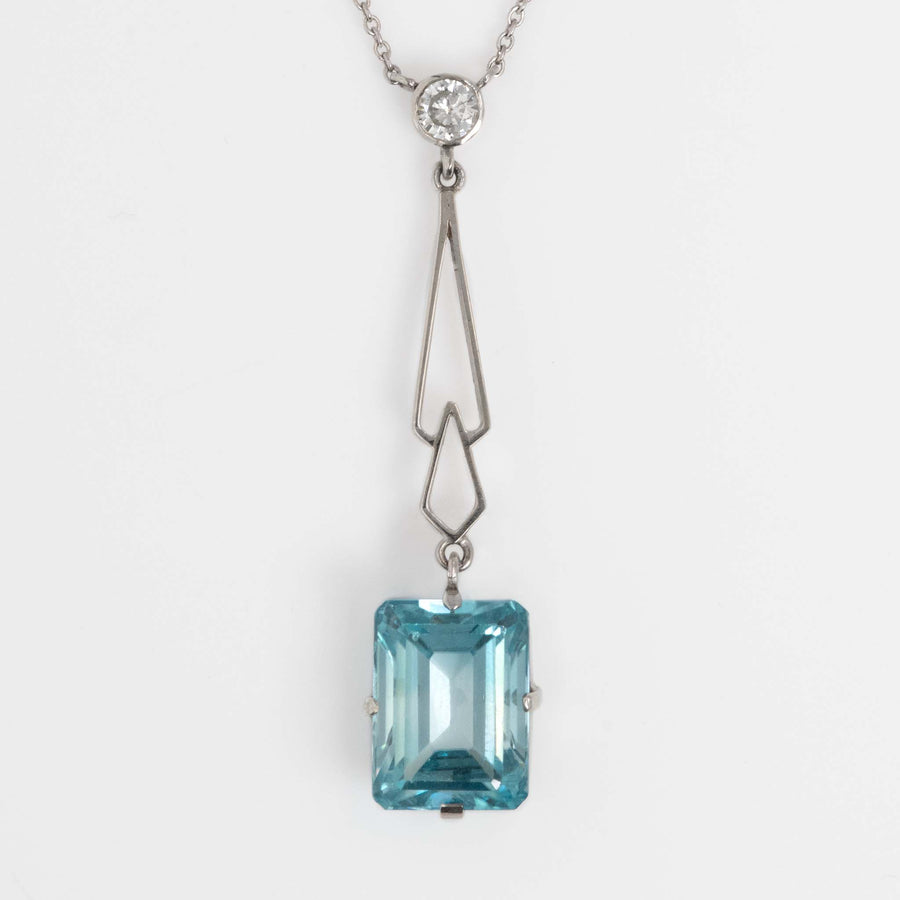 Art Deco 18ct White Gold 4.25 carat Aquamarine and Diamond Pendant - Friar House