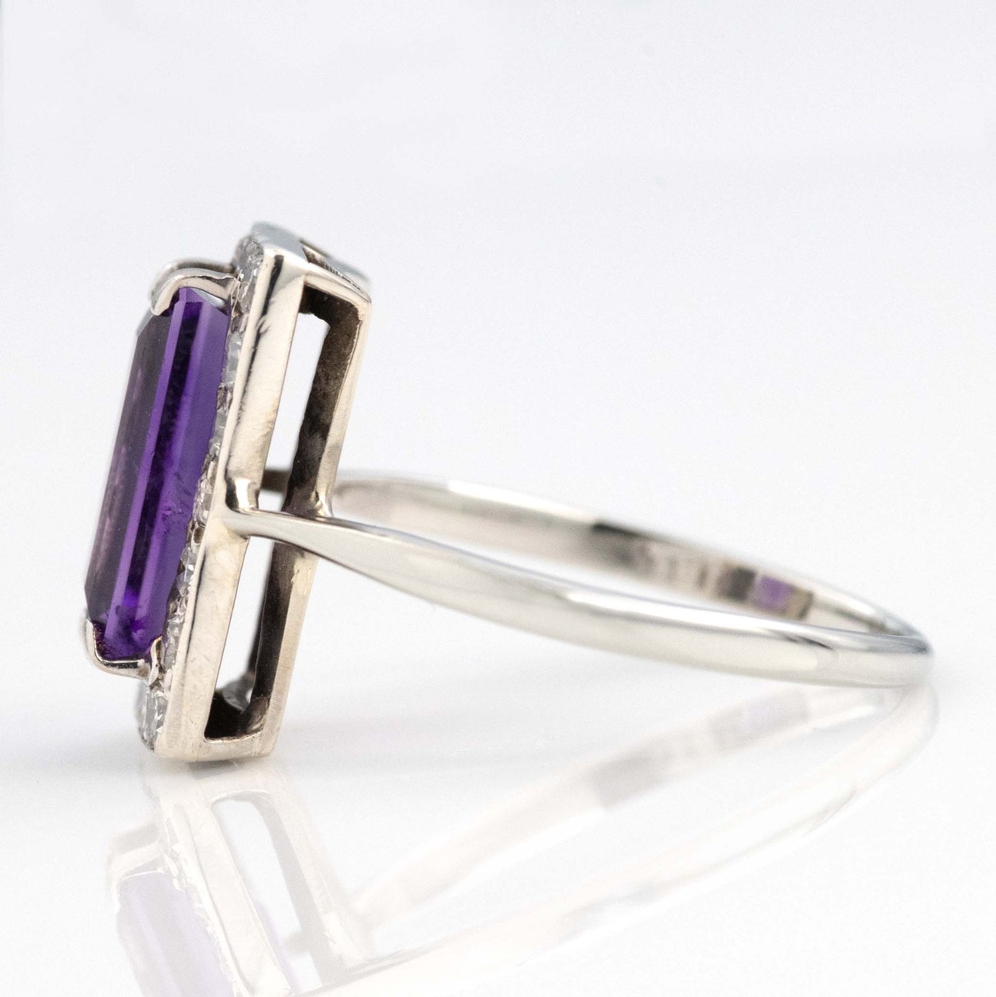 Art Deco 18ct White Gold Amethyst and Diamond Panel Ring-Friar House