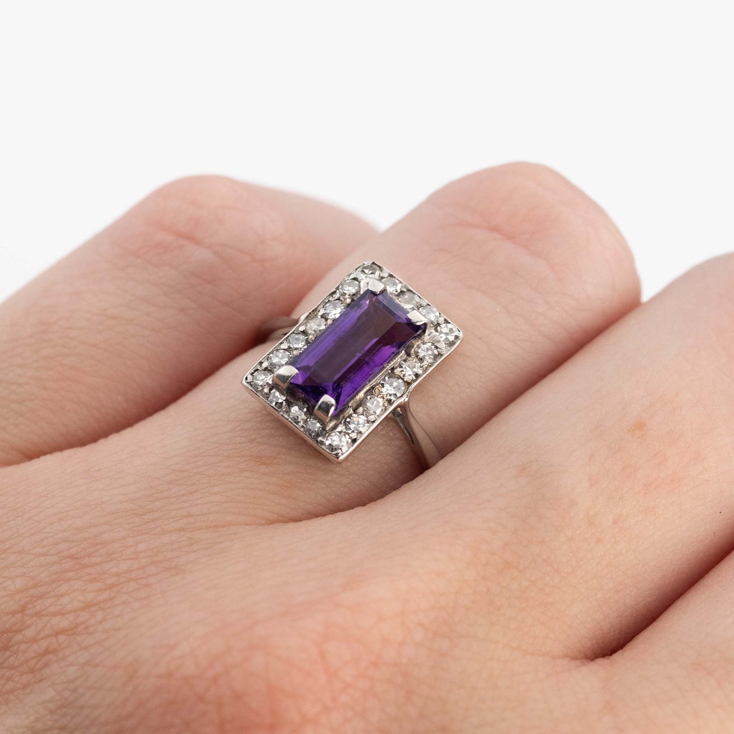 Art Deco 18ct White Gold Amethyst and Diamond Panel Ring-Friar House
