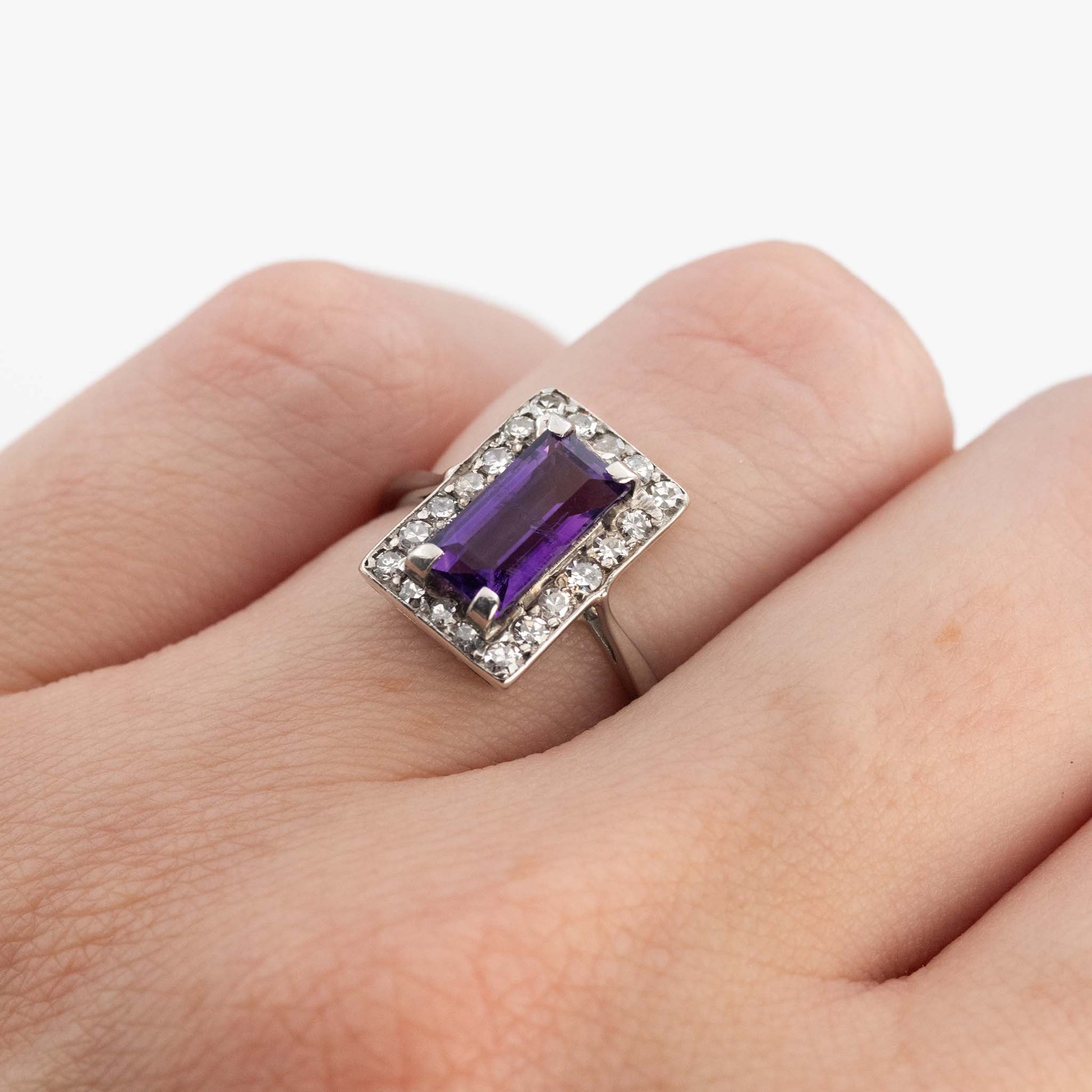 Art Deco 18ct White Gold Amethyst and Diamond Panel Ring-Friar House