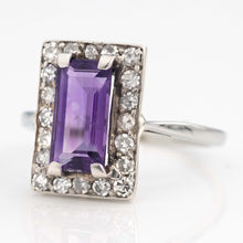 Art Deco 18ct White Gold Amethyst and Diamond Panel Ring - Friar House