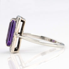 Art Deco 18ct White Gold Amethyst and Diamond Panel Ring - Friar House