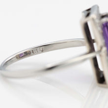 Art Deco 18ct White Gold Amethyst and Diamond Panel Ring - Friar House