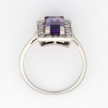 Art Deco 18ct White Gold Amethyst and Diamond Panel Ring - Friar House