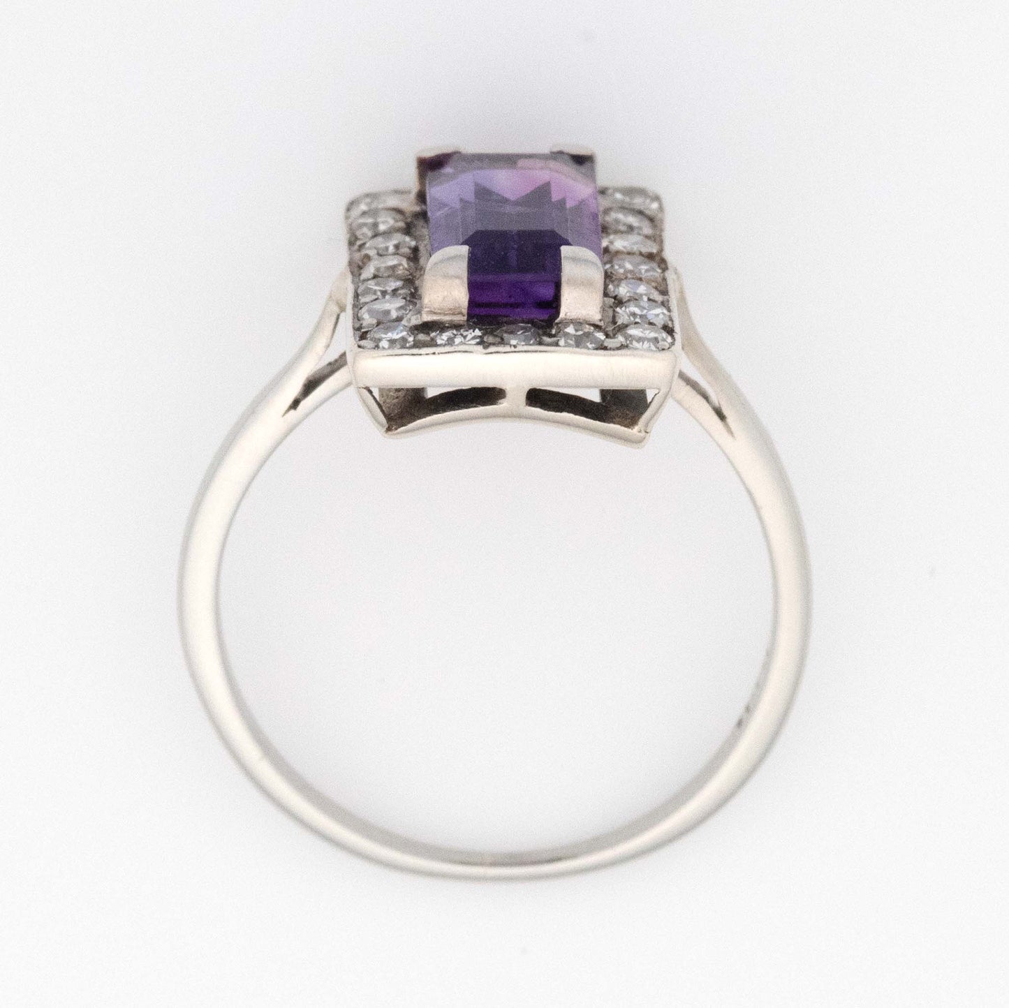 Art Deco 18ct White Gold Amethyst and Diamond Panel Ring-Friar House