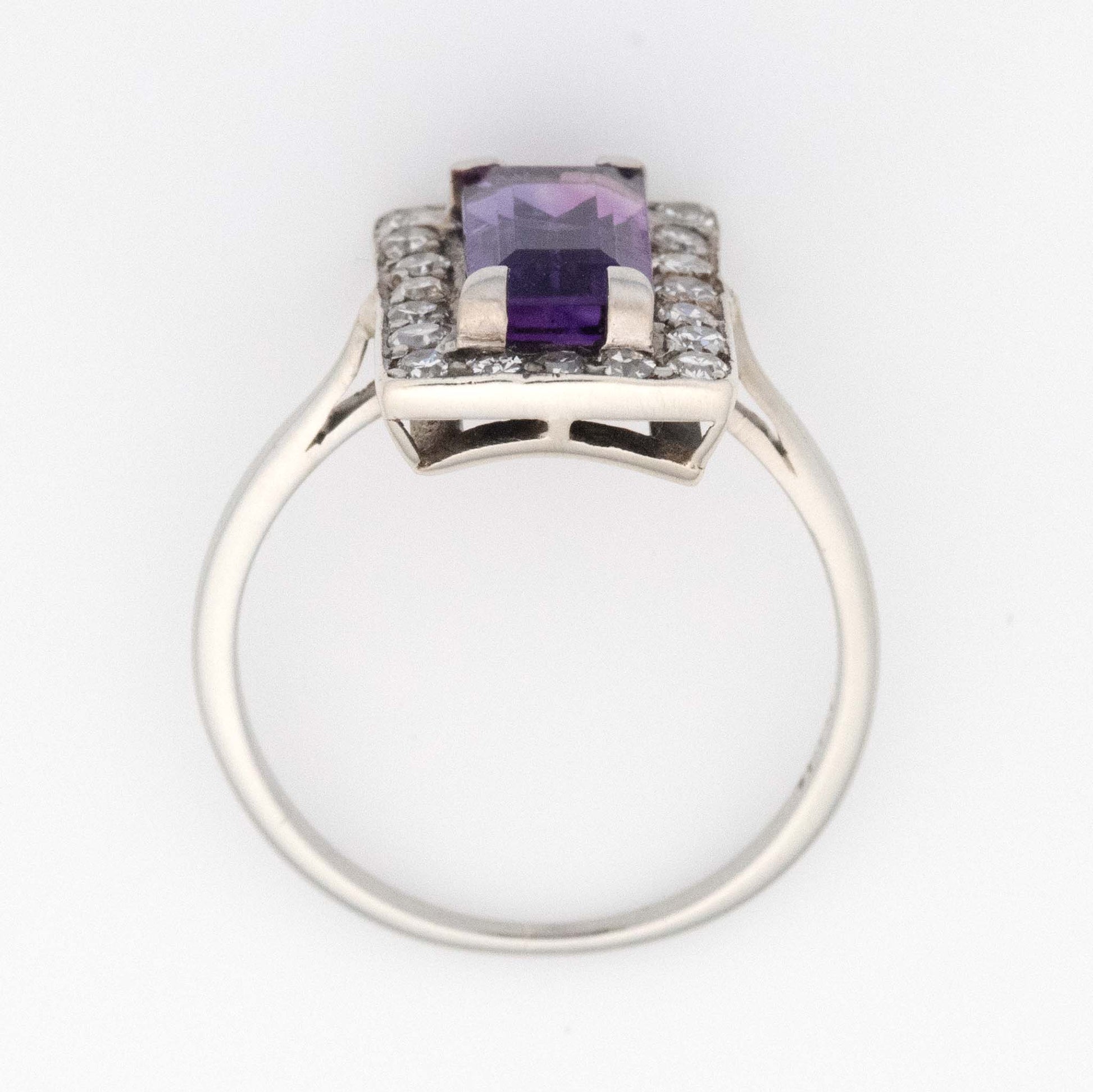 Art Deco 18ct White Gold Amethyst and Diamond Panel Ring-Friar House
