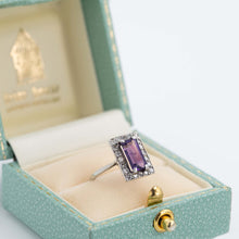 Art Deco 18ct White Gold Amethyst and Diamond Panel Ring - Friar House
