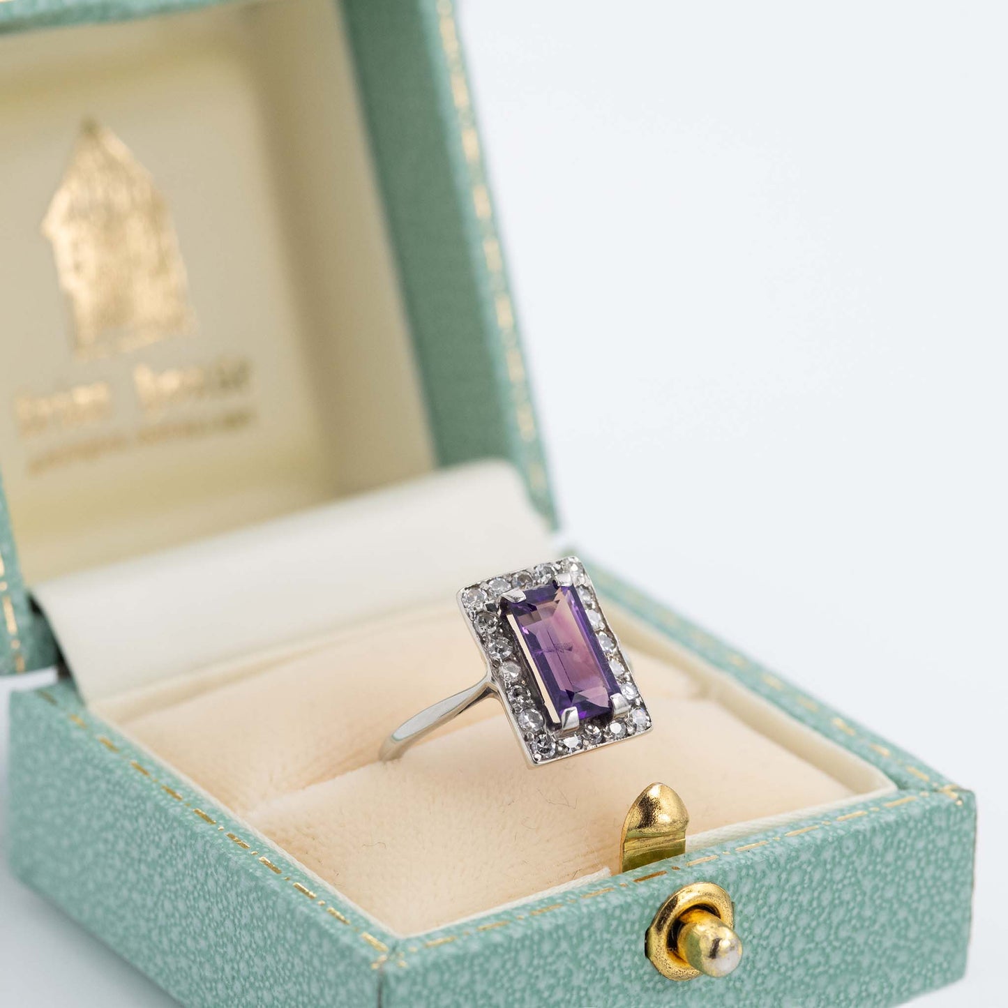 Art Deco 18ct White Gold Amethyst and Diamond Panel Ring-Friar House