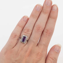 Art Deco 18ct White Gold Amethyst and Diamond Panel Ring - Friar House