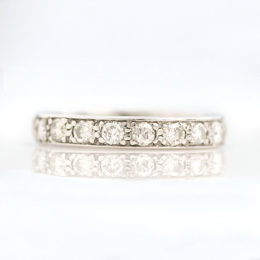 Art Deco 18ct White Gold Diamond Eternity Ring Size J 1/2 - Friar House