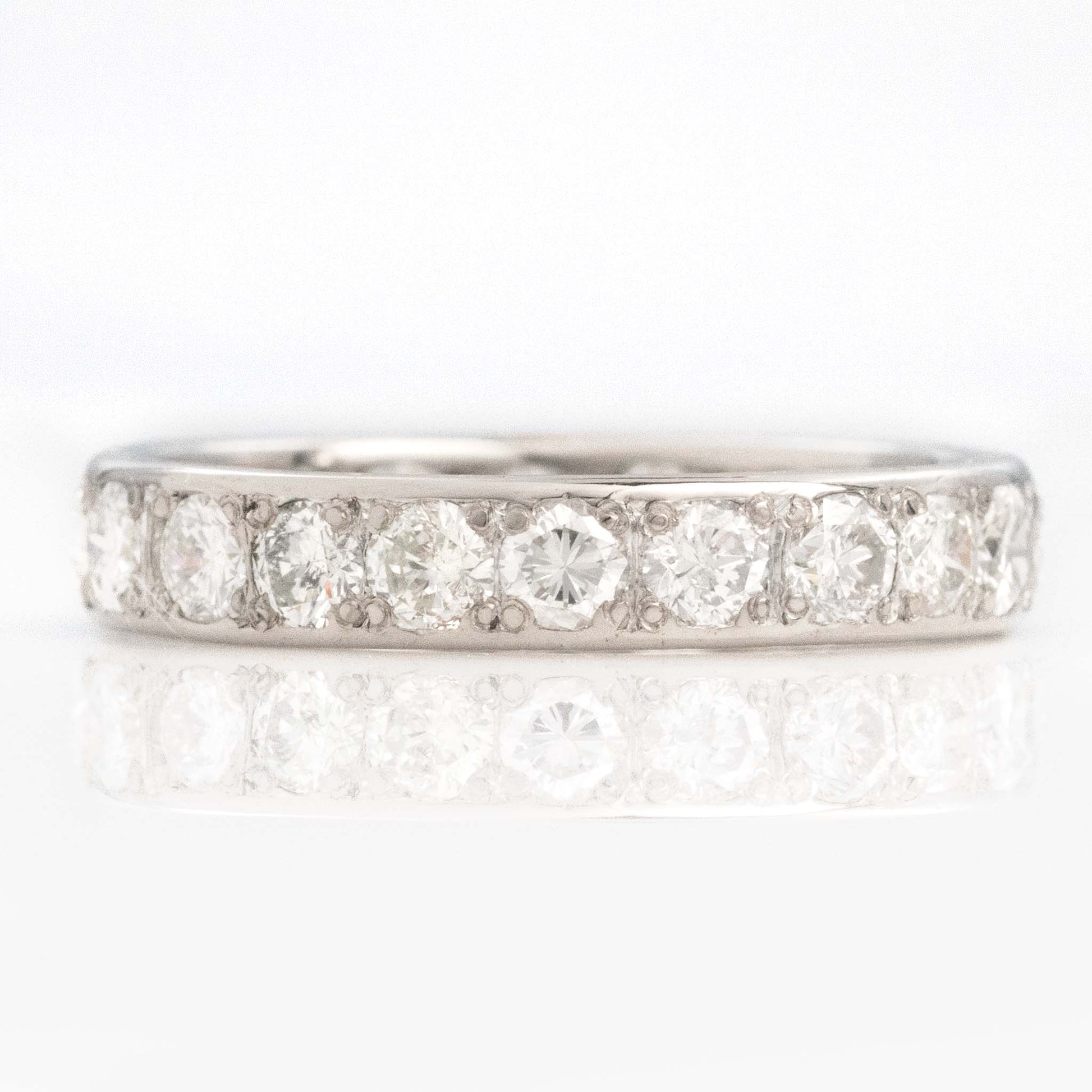 Art Deco 18ct White Gold Diamond Eternity Ring Size O 1/2 - Friar House
