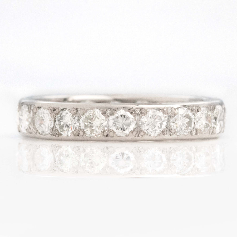 Art Deco 18ct White Gold Diamond Eternity Ring Size O 1/2 - Friar House