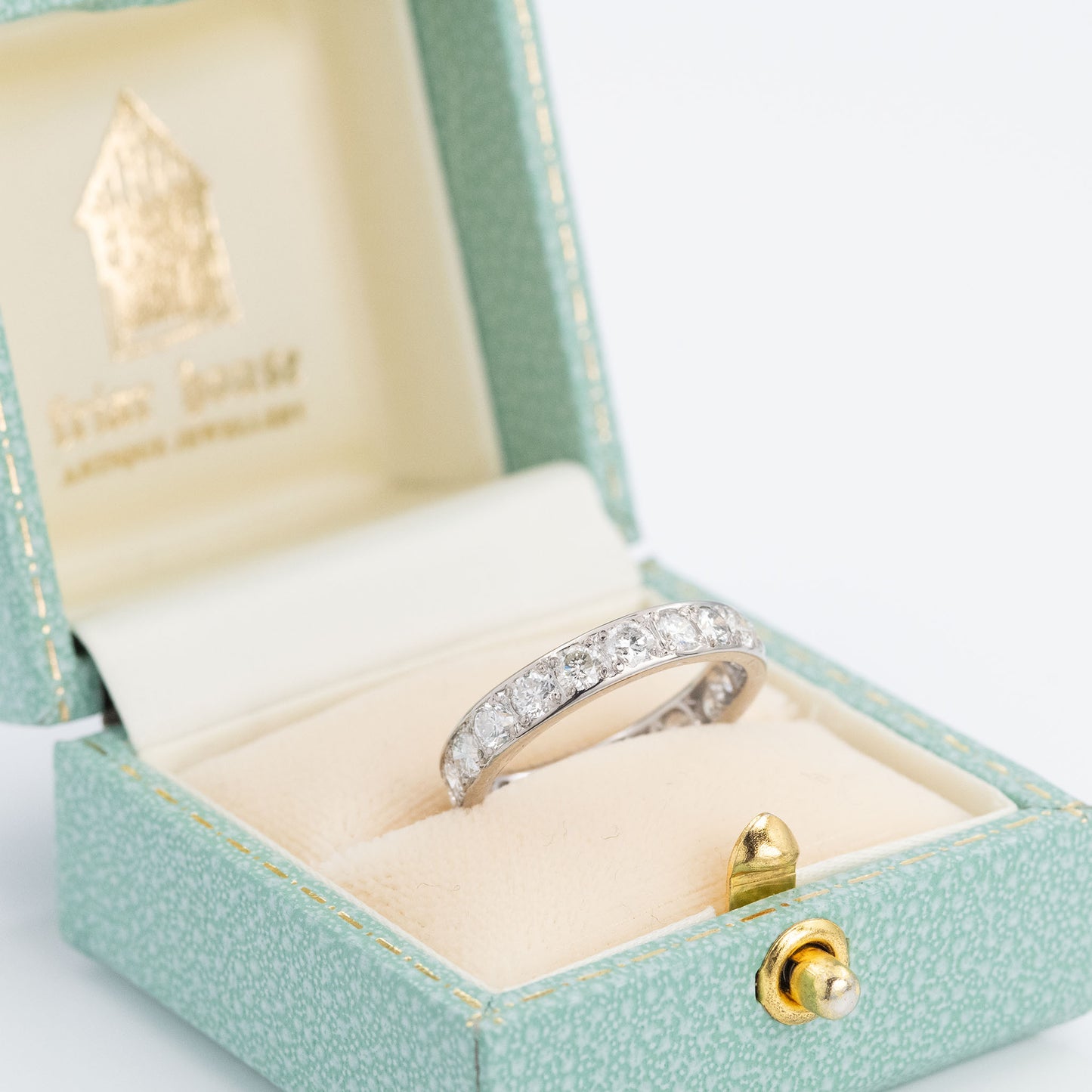 Art Deco 18ct White Gold Diamond Eternity Ring Size O 1/2 - Friar House