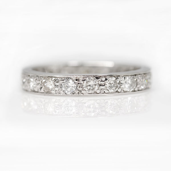 Art Deco 18ct White Gold Diamond Eternity Ring, size J 1/2 - Friar House