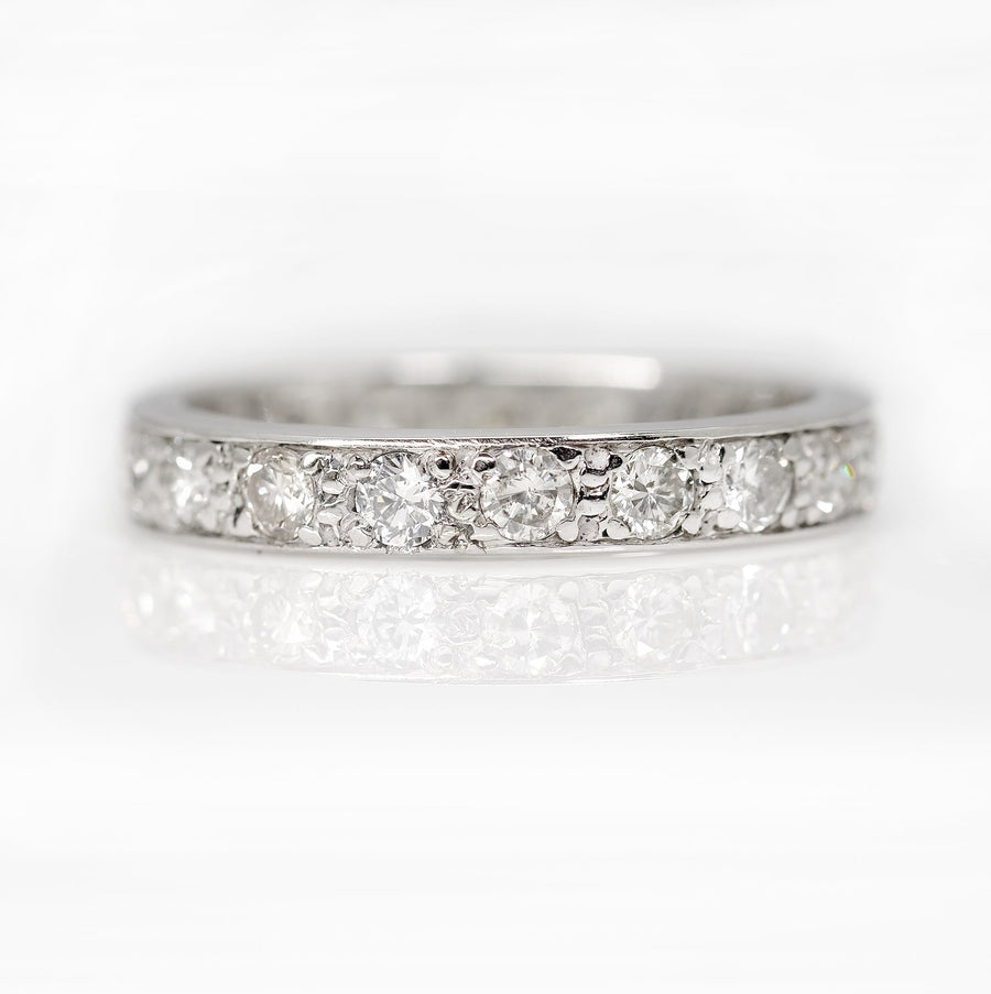 Art Deco 18ct White Gold Diamond Eternity Ring, size J 1/2 - Friar House