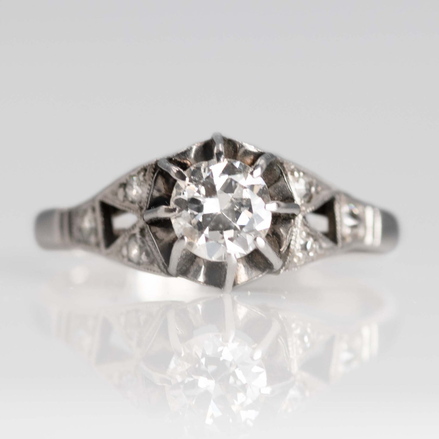 Art Deco 18ct White Gold Diamond Solitaire Ring - Friar House