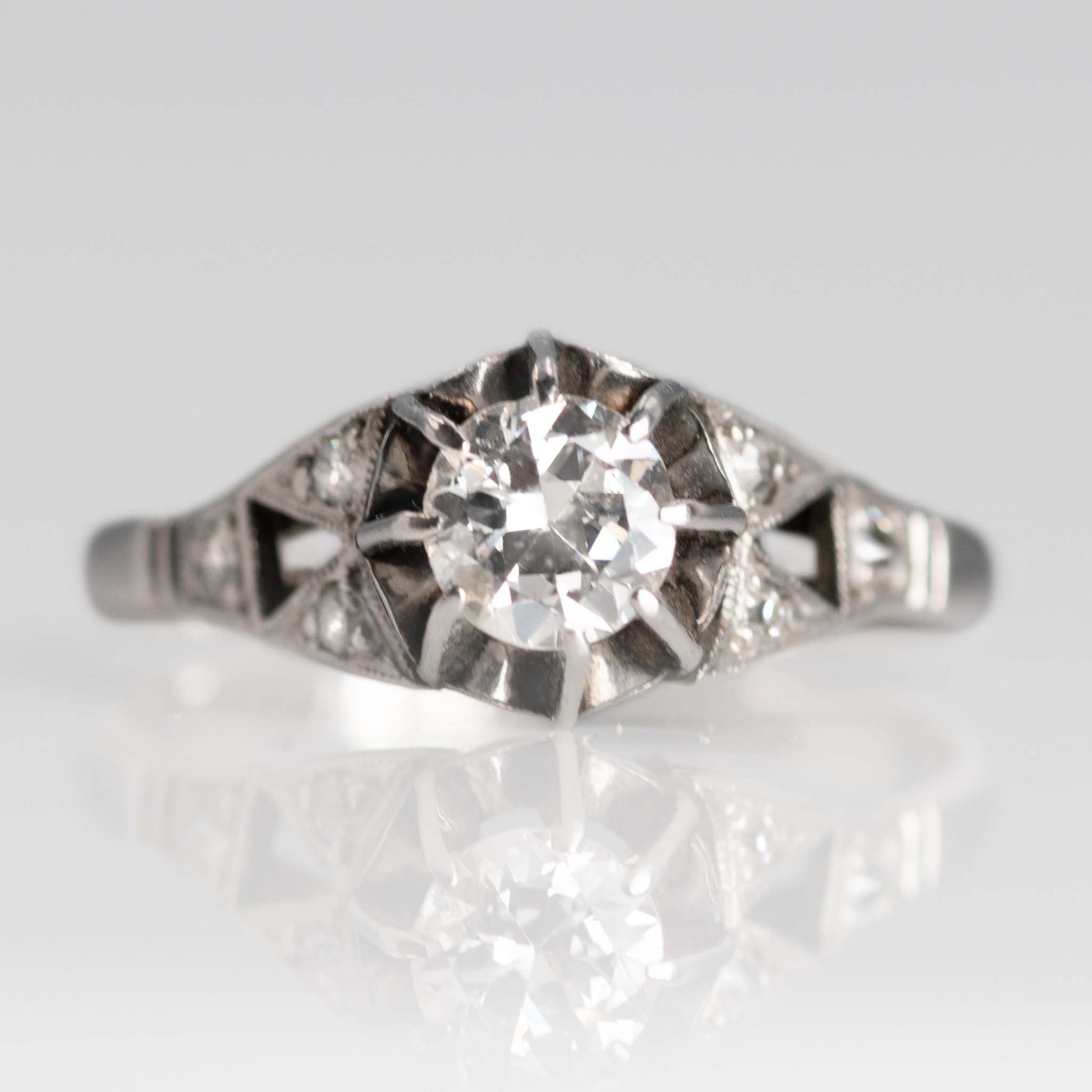 Art Deco 18ct White Gold Diamond Solitaire Ring - Friar House