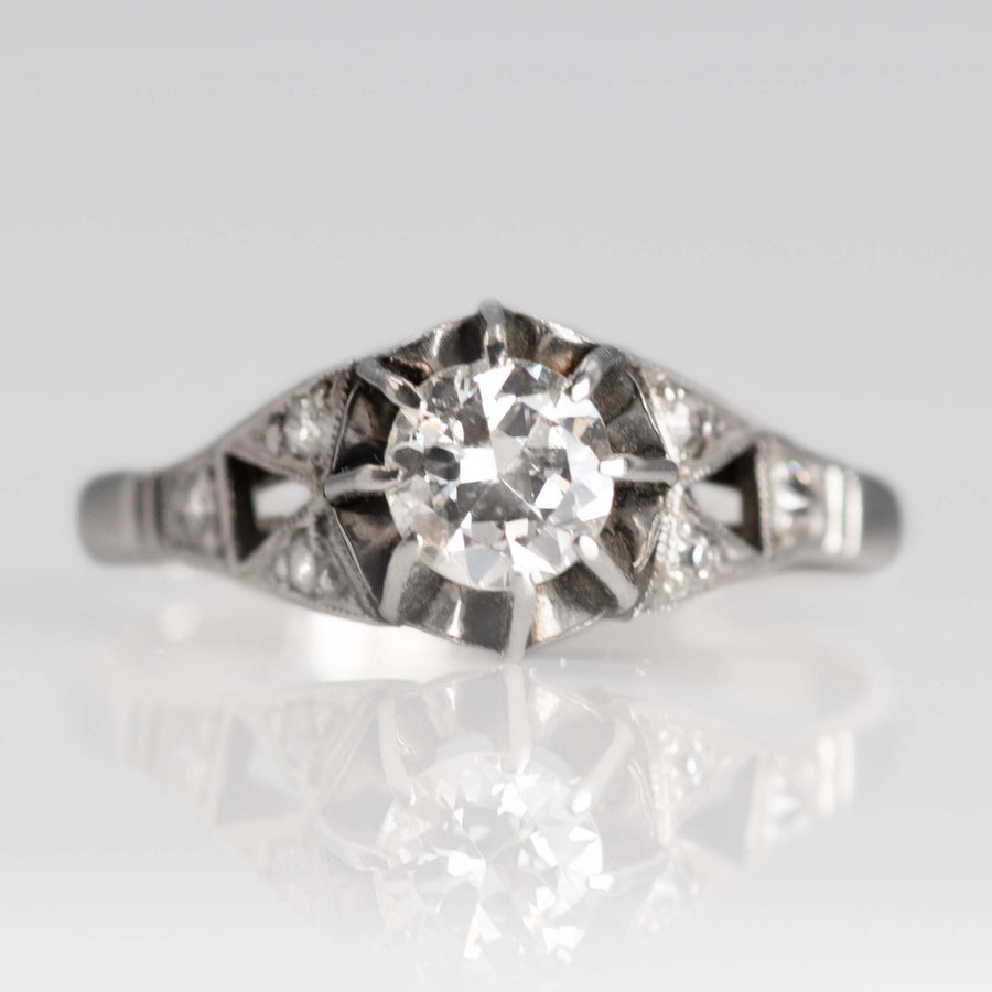 Art Deco 18ct White Gold Diamond Solitaire Ring - Friar House
