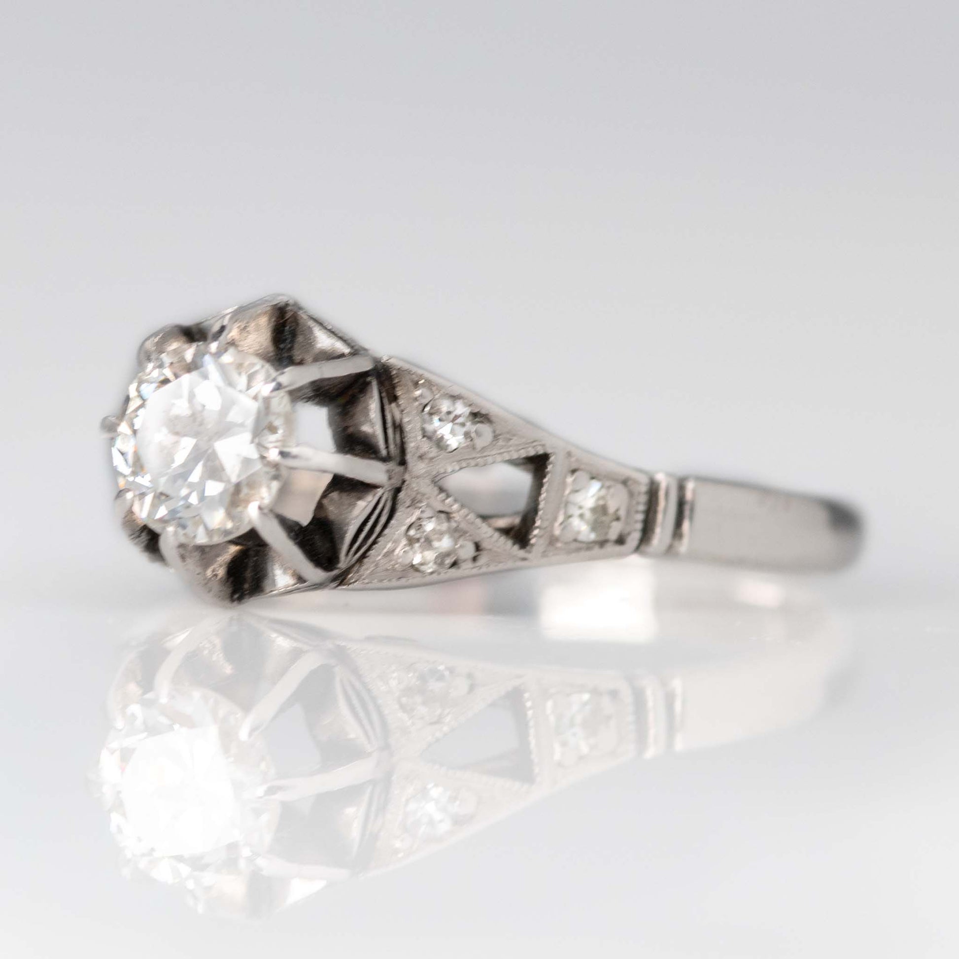 Art Deco 18ct White Gold Diamond Solitaire Ring - Friar House
