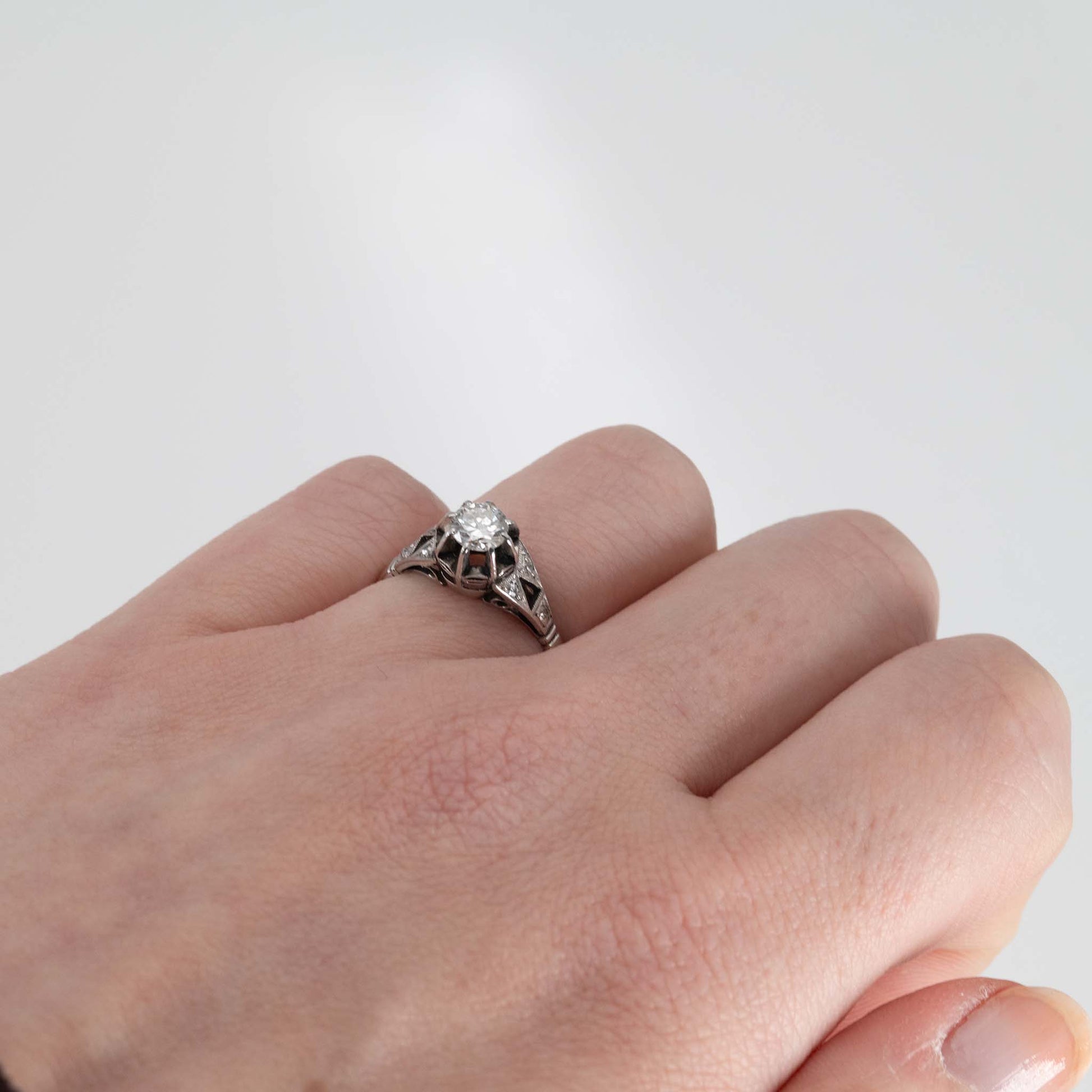 Art Deco 18ct White Gold Diamond Solitaire Ring - Friar House