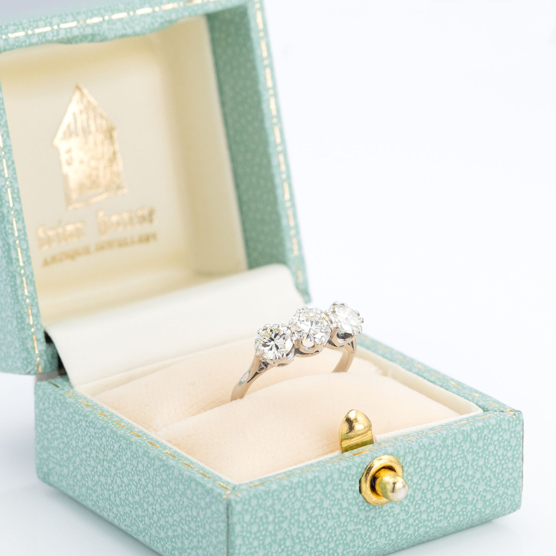 Art Deco 18ct White Gold Diamond Three Stone Ring - Friar House