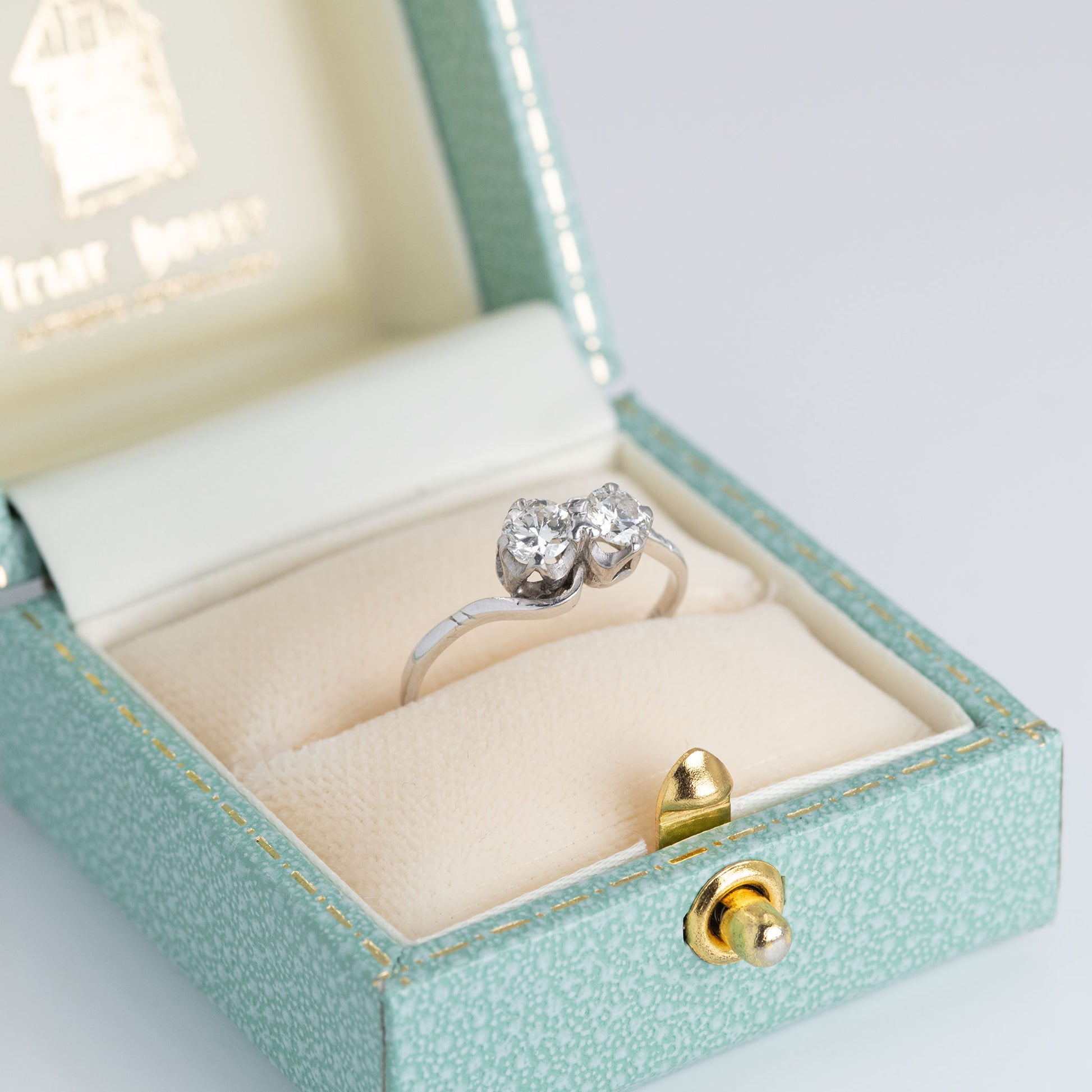 Art Deco 18ct White Gold Diamond Two Stone Twist Ring - Friar House