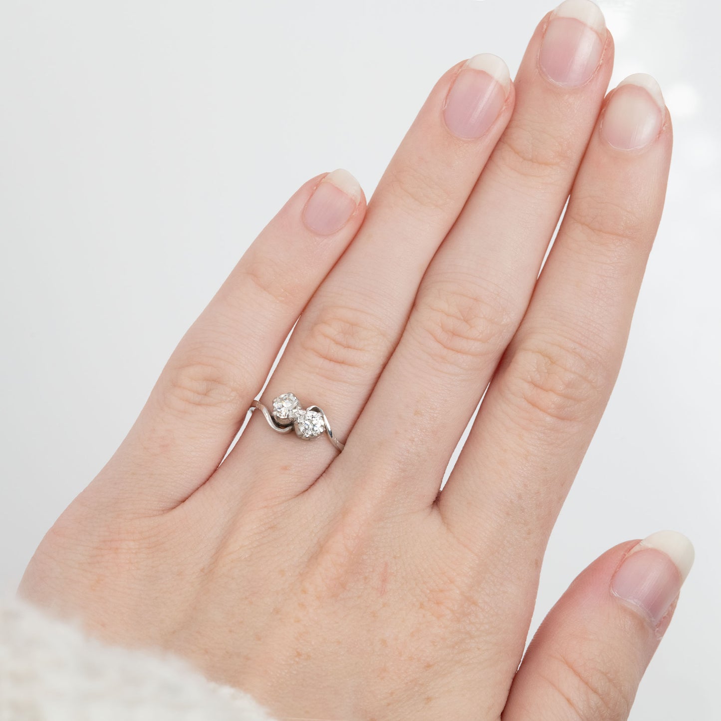 Art Deco 18ct White Gold Diamond Two Stone Twist Ring - Friar House