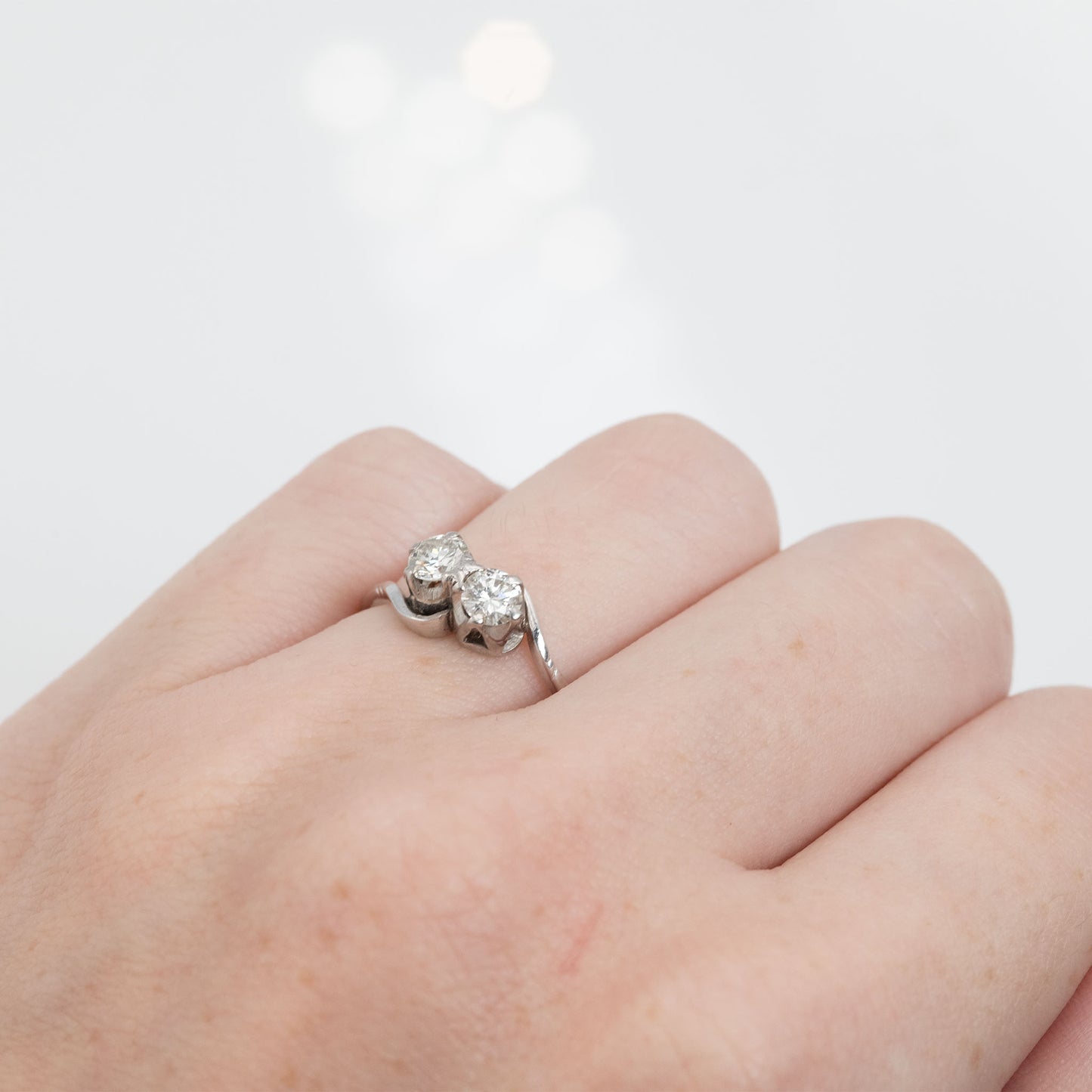 Art Deco 18ct White Gold Diamond Two Stone Twist Ring - Friar House