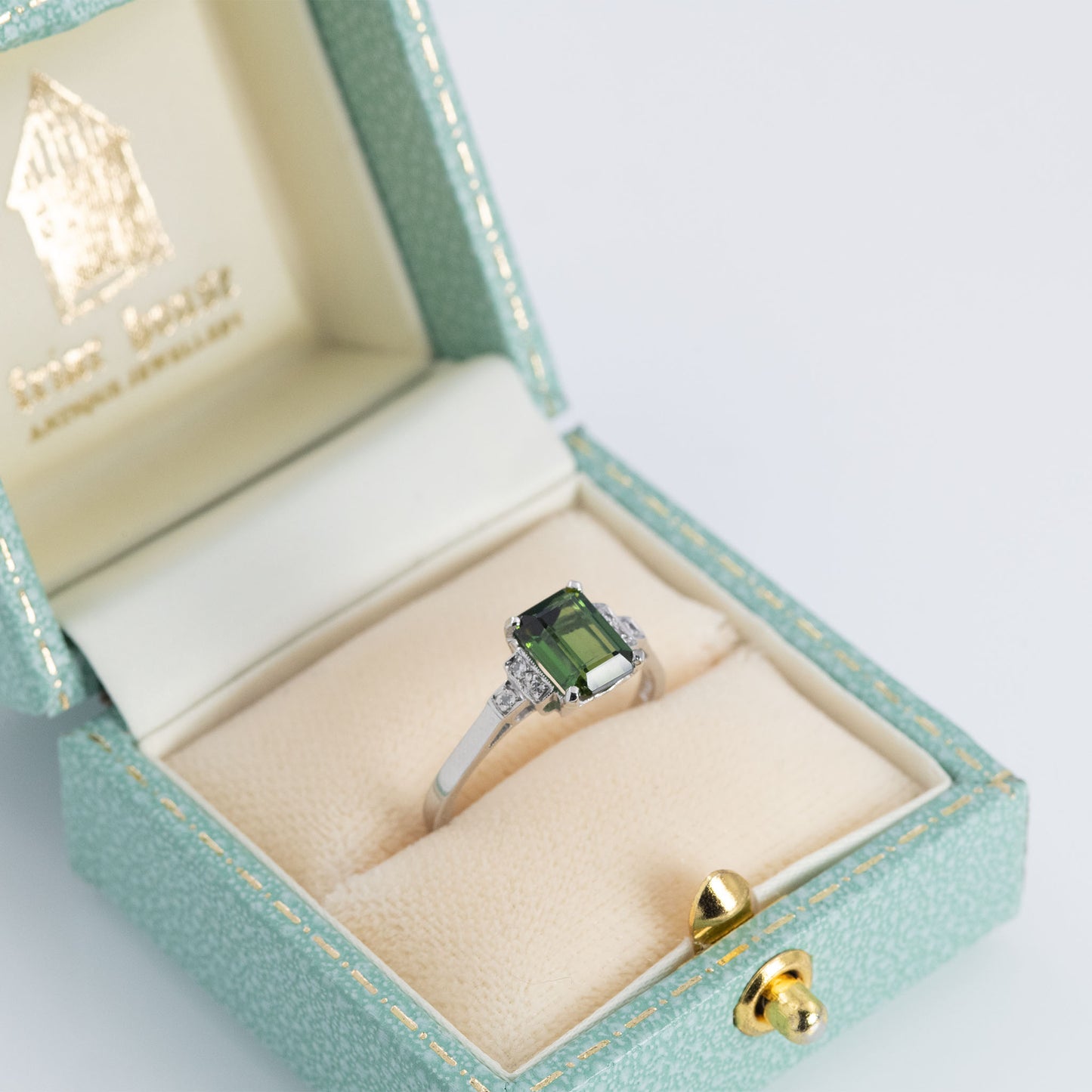 Art Deco 18ct White Gold Green Tourmaline Ring - Friar House