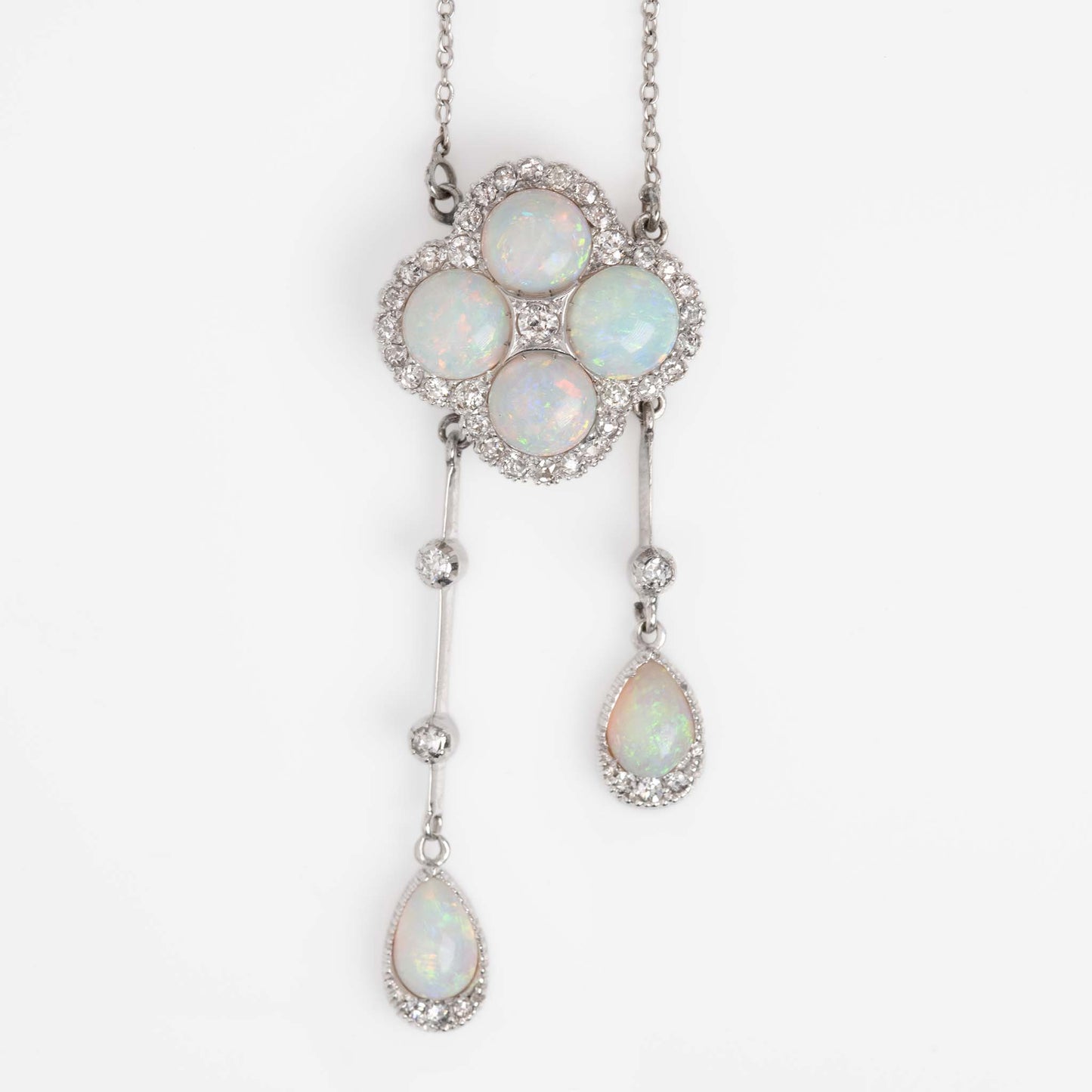 Art Deco 18ct White Gold Opal and Diamond Pendant - Friar House
