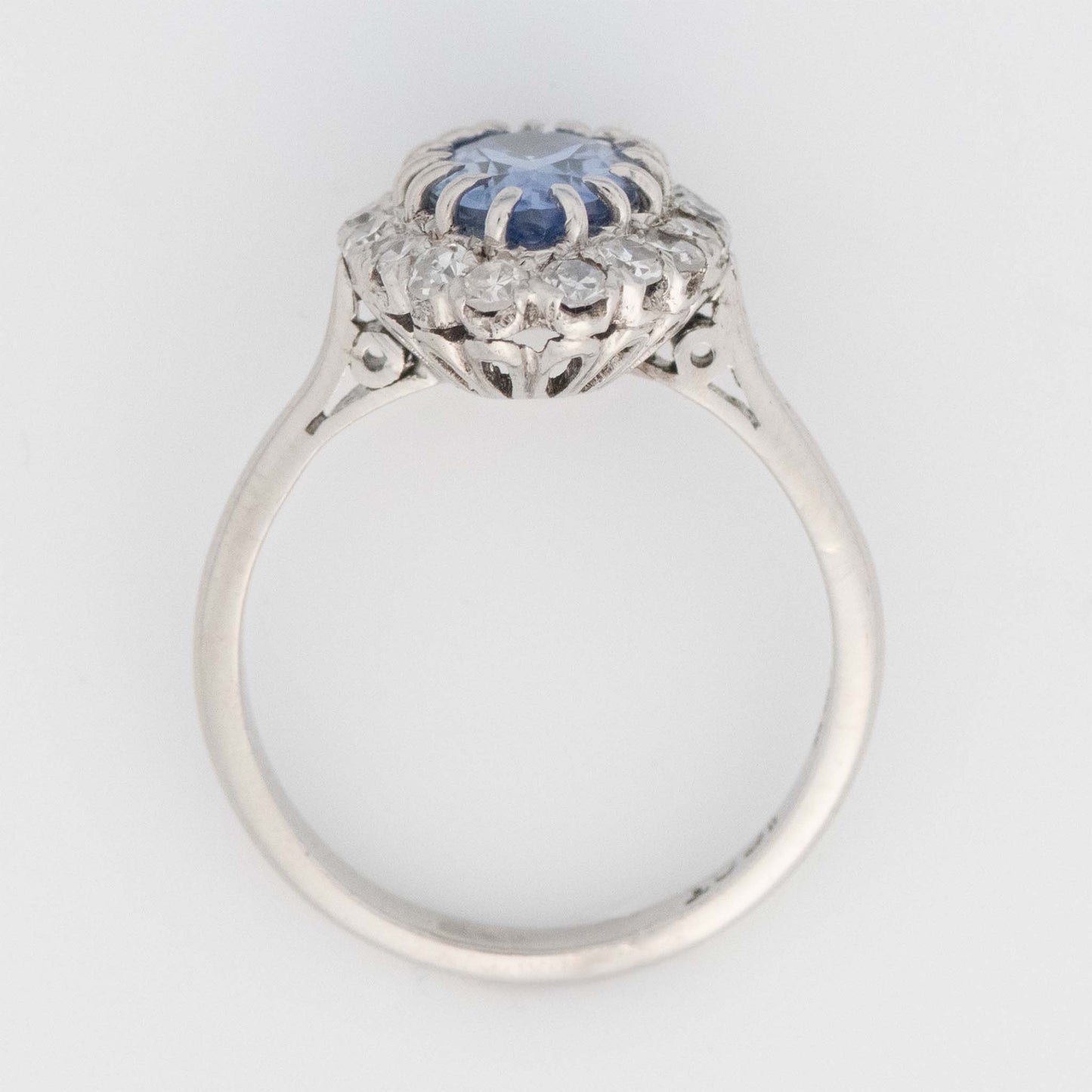 Art Deco 18ct White Gold Sapphire and Diamond Cluster Ring - Friar House