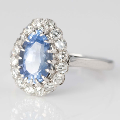 Art Deco 18ct White Gold Sapphire and Diamond Cluster Ring