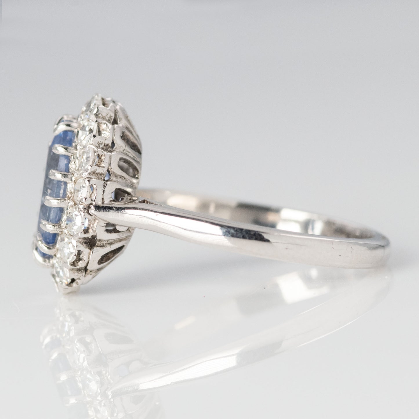 Art Deco 18ct White Gold Sapphire and Diamond Cluster Ring - Friar House