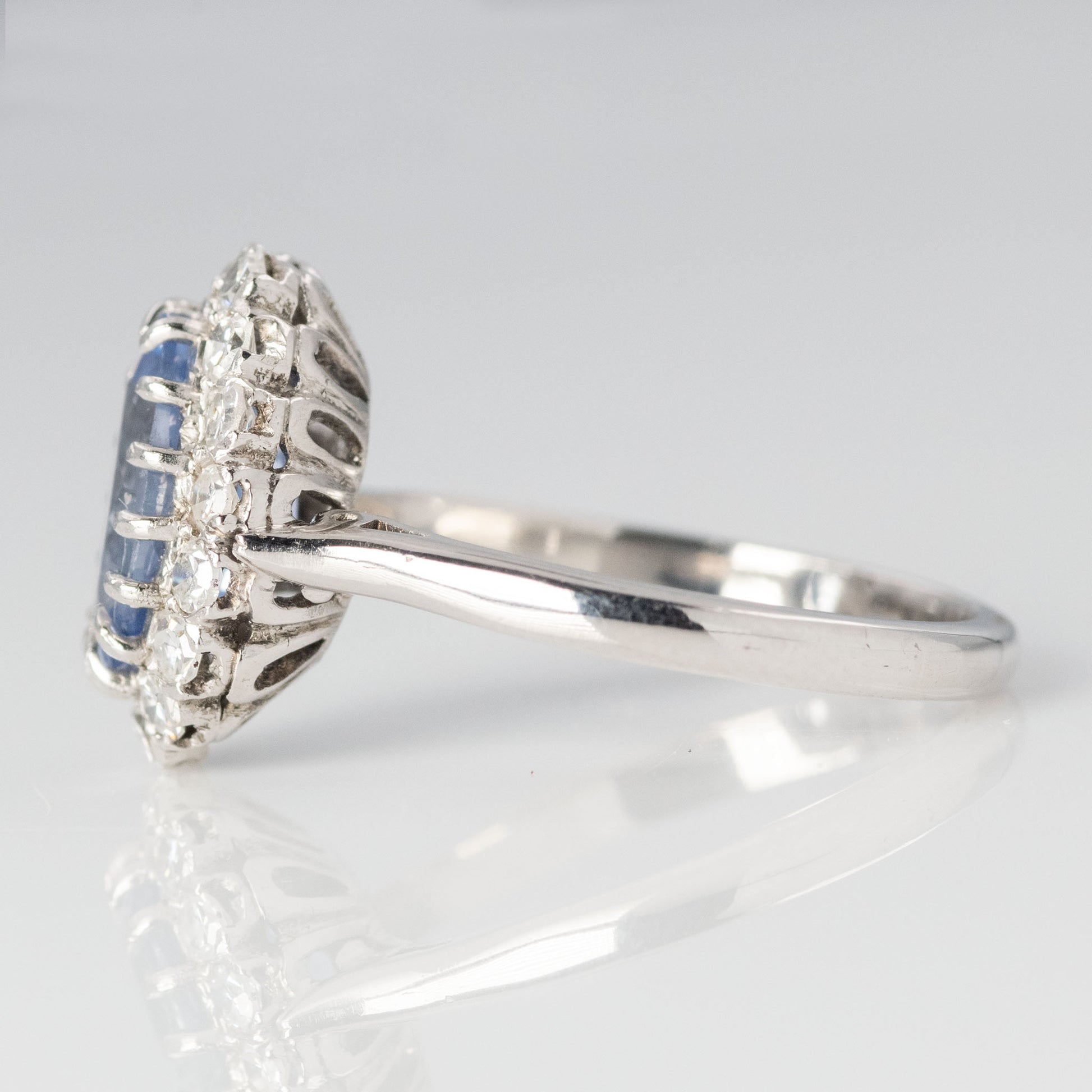 Art Deco 18ct White Gold Sapphire and Diamond Cluster Ring - Friar House