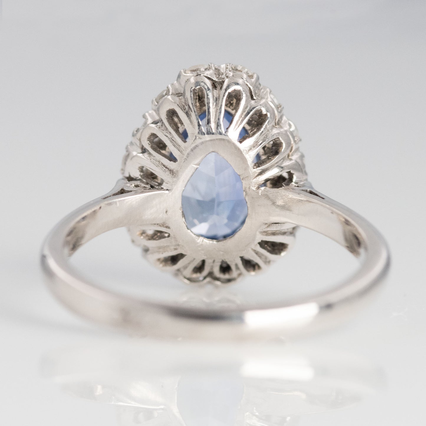 Art Deco 18ct White Gold Sapphire and Diamond Cluster Ring - Friar House